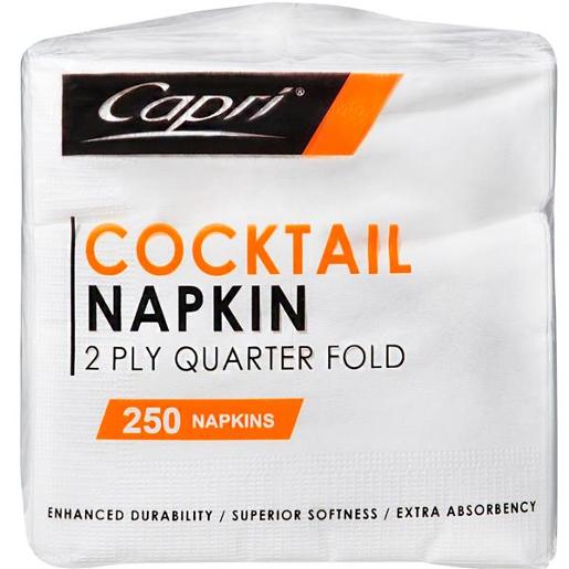 COCKTAIL NAPKINS WHITE 2PLY 250S